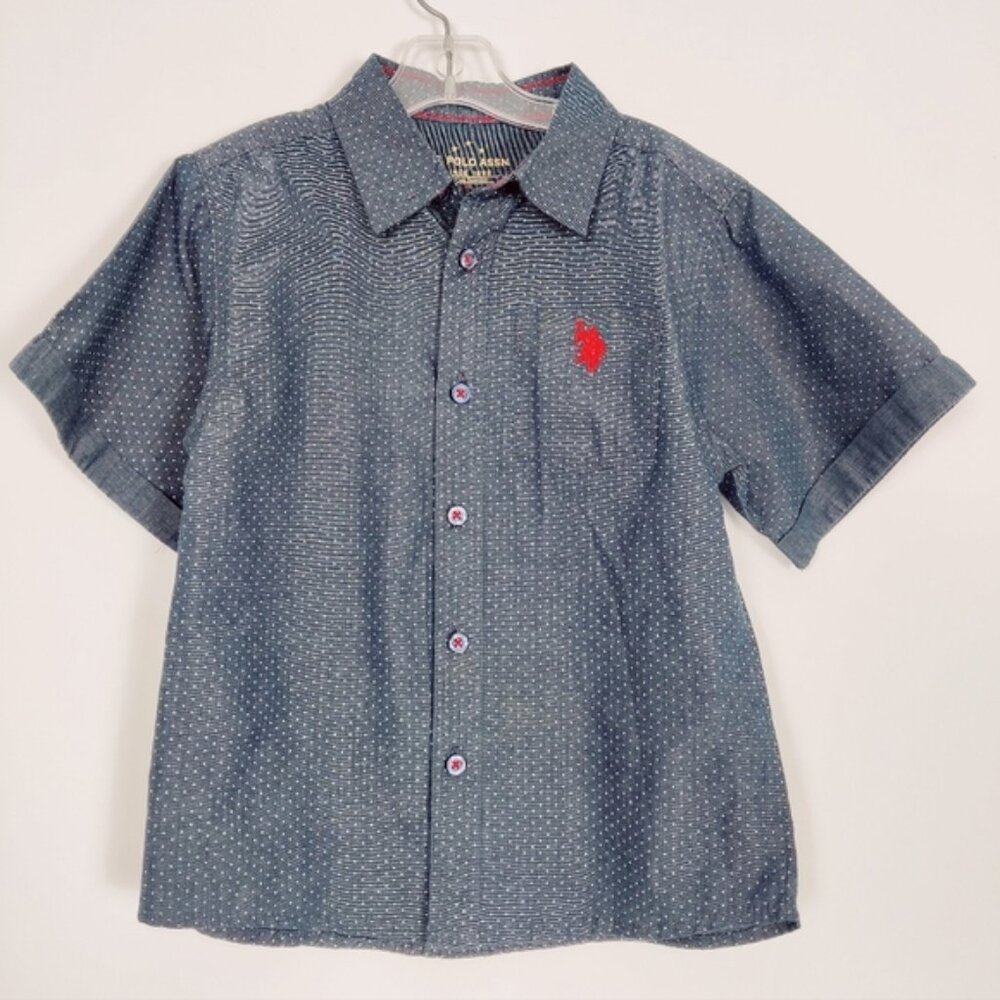 U.S. Polo Assn. Boys' Polka Dot Button-Down Shirt - Size 7 Cotton Blue Nautical